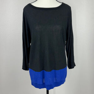 Talbots Women Medium Black Blue Casual Colorblock 3/4 Sleeve Pullover Sweater